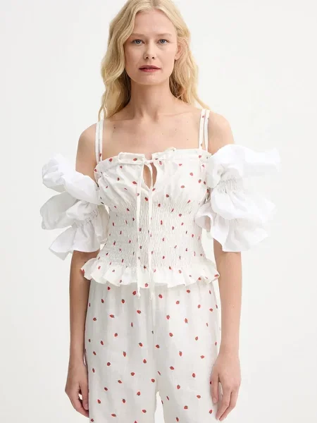 Lněná halenka The Sleeper vzorovaná béžová