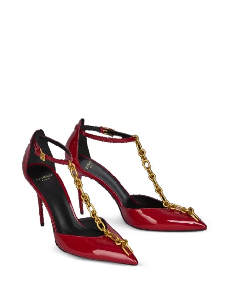Pantofi cu toc Balmain din piele de lac roșu