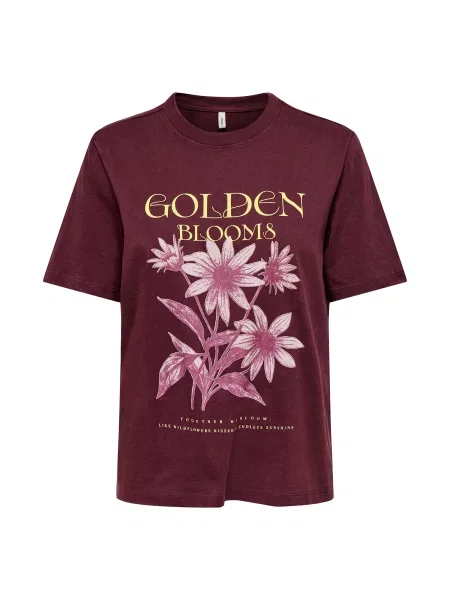 ONLY Tricou ONLLUCY MONJA auriu / bordeaux roșu