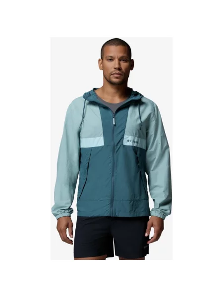 Kurtka z kapturem Columbia Spire Valley Windbreaker niebiesko‑turkusowa L niebieska