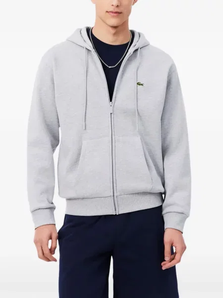 Hanorac cu glugă Lacoste din fleece gri