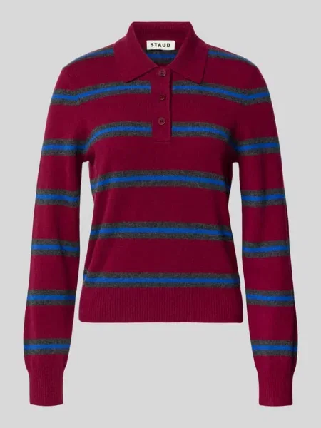 Sweter z dzianiny z kołnierzykiem polo Staud bordowy