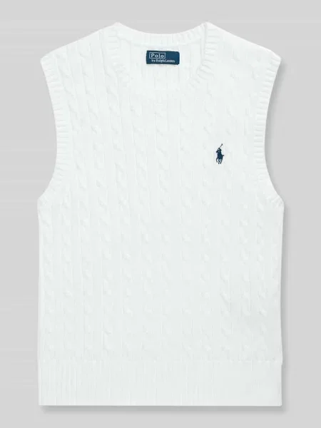 Dzianinowy sweter Polo Ralph Lauren bez rękawów biały