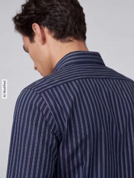Koszula biznesowa o kroju slim fit z mieszanki bawełny Olymp Level 5 granatowa