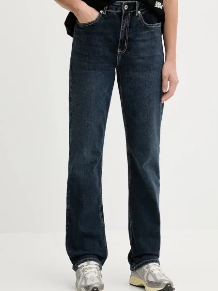 Дънки Karl Lagerfeld Jeans с висока талия тъмносиньо