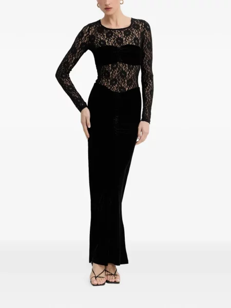 Welurowa maksi sukienka maxi Bardot garniturowa czarna