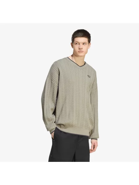 Pulover adidas Cable Knit Crewneck Sweatshirt Silver Pebble S