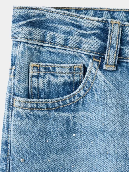 Jeansy wide leg ze zdobieniami średni Dzieci 8 MANGO KIDS niebieski