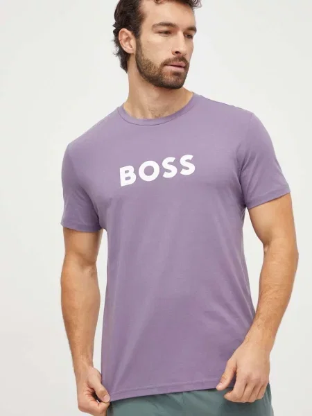 Тениска BOSS лилаво с принт виолетово