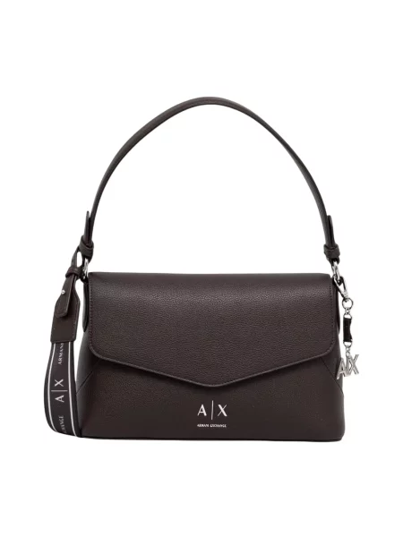 Torebka Armani Exchange skórzana z klapami brązowa
