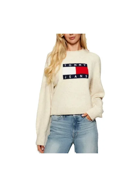 Tommy Jeans pulover din amestec de lână bej light alb