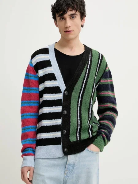 Kardigan s primjesom vune Desigual MIDSTRIPES za muškarce crna