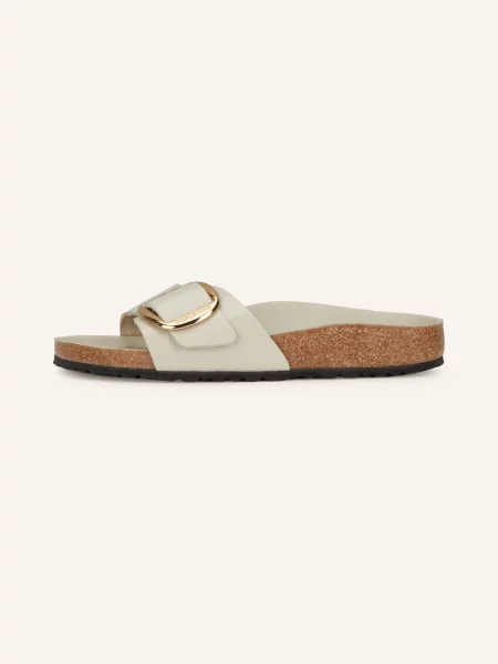 Klapki Birkenstock skórzane na sprzączkę beżowe