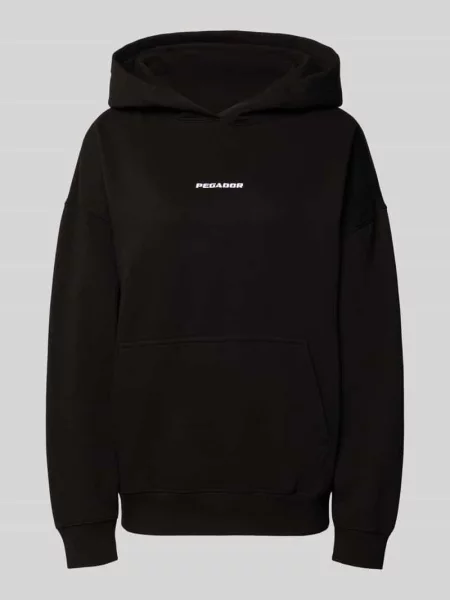 Bluza o kroju oversized z kapturem i wyhaftowanym logo model ‘Clarita’ Pegador czarna