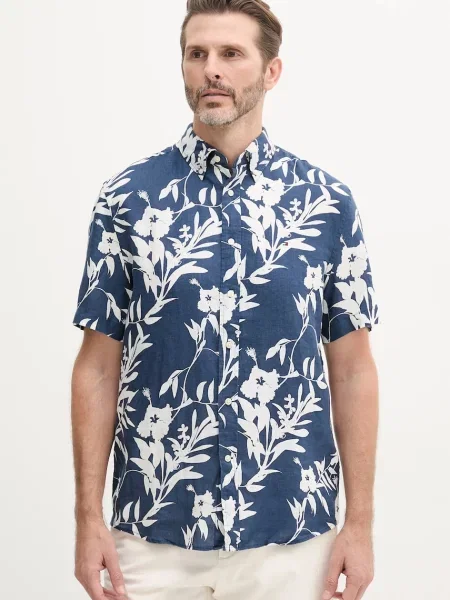 Lanena srajca Tommy Hilfiger mornarsko modra