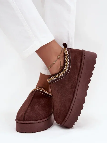 Škornji za sneg Boto z vezenjem s platformo rjava