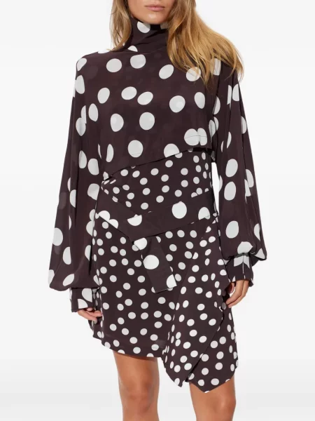 Rochie mini Iro cu buline asimetrică maro