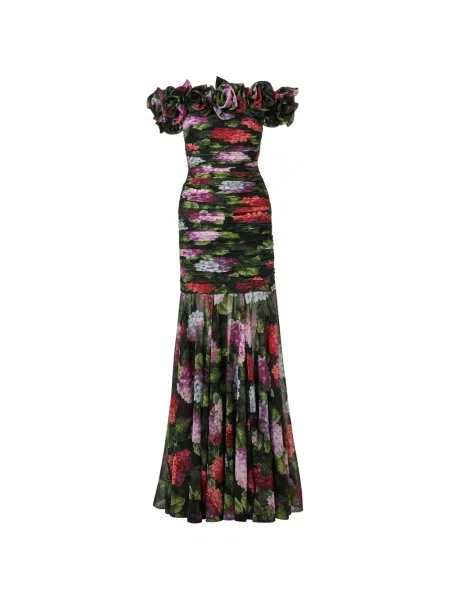 Rochie de seară Carolina Herrera din șifon cu imagine cu umerii deschiși negru