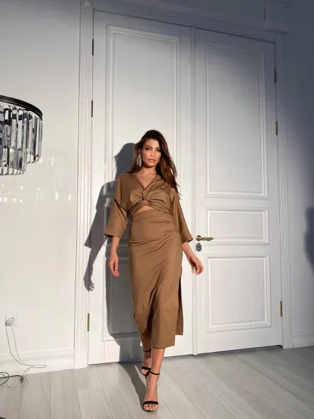 Костюм Milirud топ + спідниця бавовна/поліестер коричневий