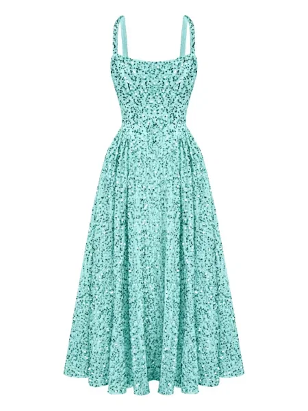 Rochie midi Post Meridiem cu paiete până la genunchi de costum albastru