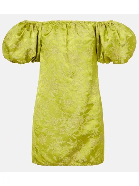 Rochie Saint Laurent cu broderie din satin verde