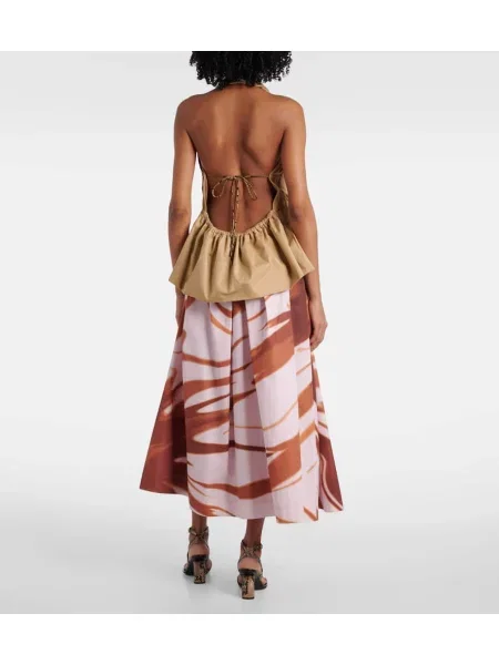 Top Dries Van Noten din poplin cu gât halter bej