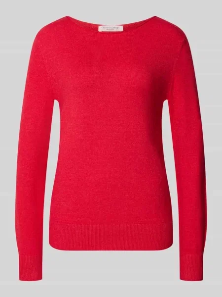 Sweter z dzianiny o kroju regular fit z mieszanki z dekoltem w łódkę Christian Berg Woman czerwony