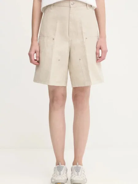 Carhartt WIP pantaloni scurți din amestec de in W Branford Double Knee uni high waist bej