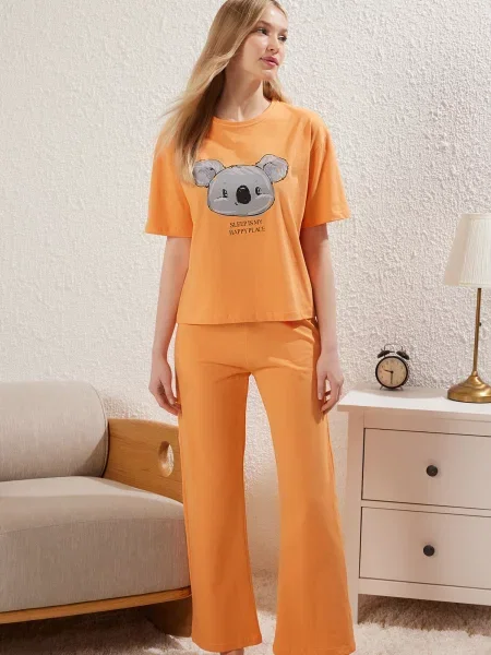 Trendyol Pijama piatră / portocaliu închis gri