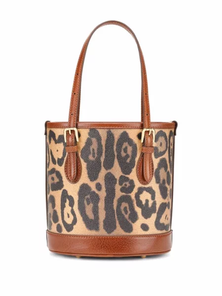 Kožená leopardí kožená taška Dolce & Gabbana s potiskem hnědá