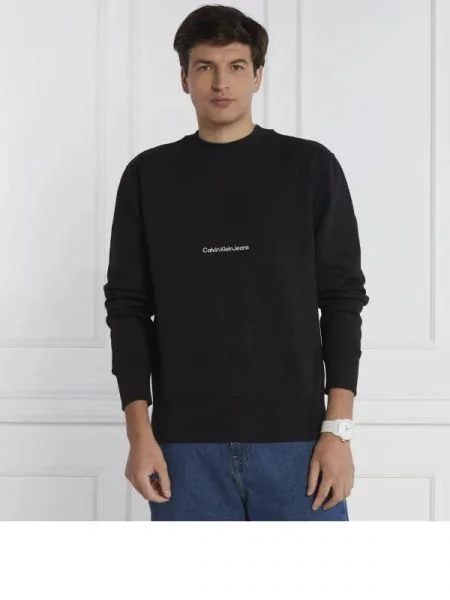 CALVIN KLEIN JEANS Hanorac INSTITUTIONAL CREW NECK | Relaxed fit negru