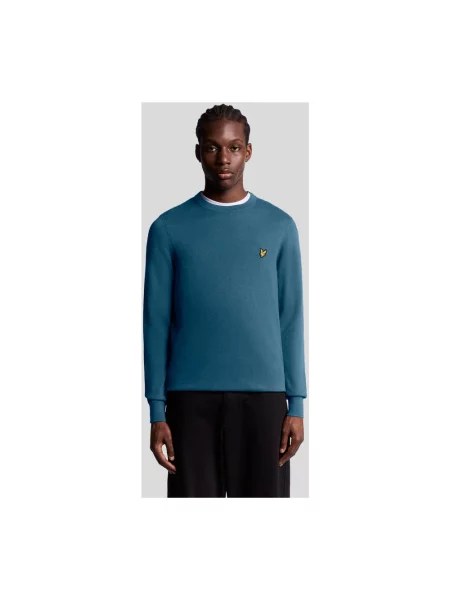 Sweter Lyle & Scott z wełny merino z okrągłym dekoltem niebieski