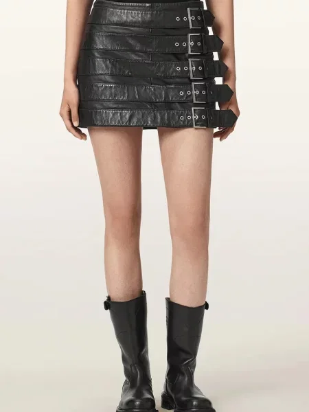 AllSaints sukně kožená BETTY BUCKLE černé