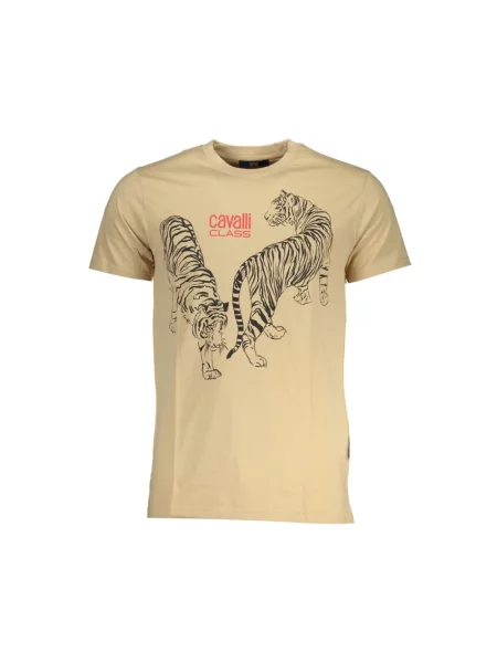 Koszulka Cavalli Class z nadrukiem casual beżowa