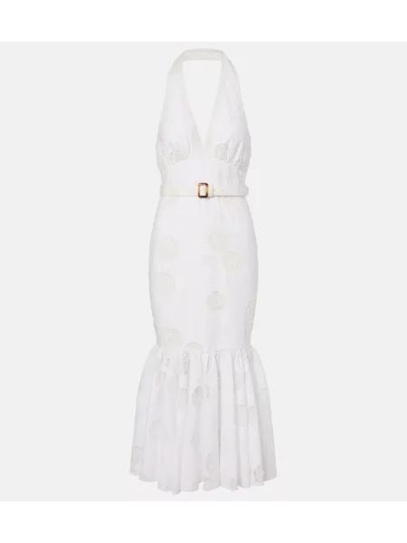 Rochie midi Self-portrait de in cu gât halter alb