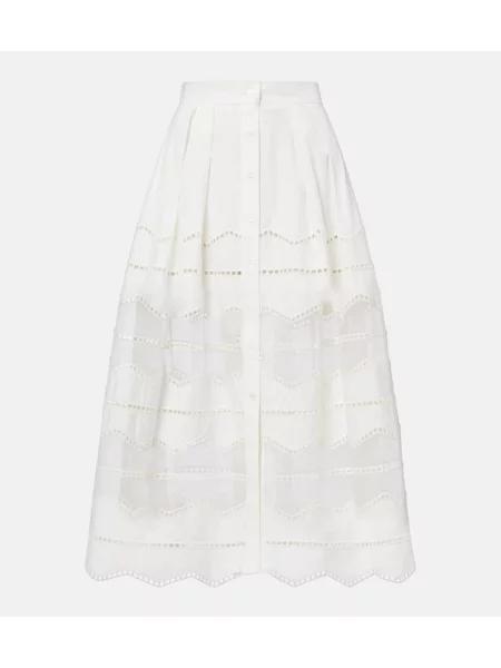 Fustă midi Elie Saab până la genunchi din organza alb