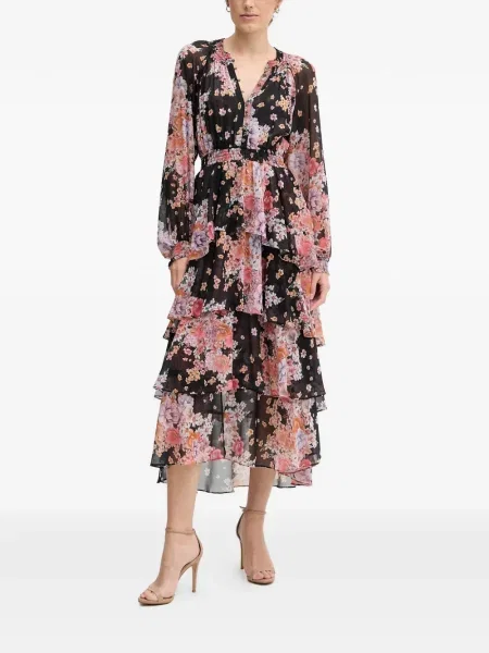 Rochie midi Hale Bob cu model floral cu imagine până la genunchi negru