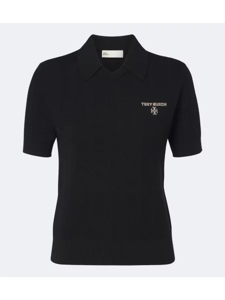 Tricou polo Tory Burch de lână cu autograf negru