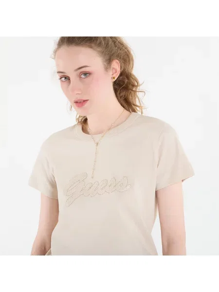 Тениска Guess Jeans Ss Cn 3D Guess Script Tee Warm Slate XS бежово