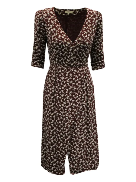 Rochie midi Ba&sh cu model floral cu imagine până la genunchi maro