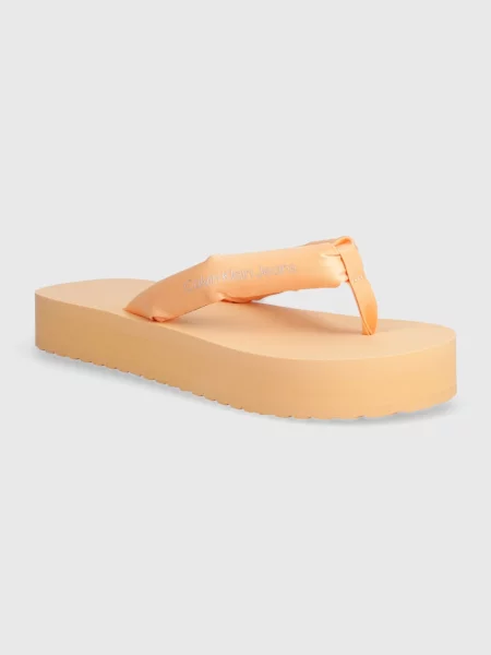 Джапанки Calvin Klein Jeans BEACH SANDAL FLATFORM PADDED NY с равна подметка оранжево