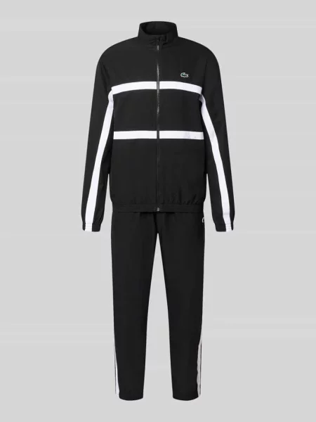 Dres w kroju regular fit z paskami w kontrastowym kolorze Lacoste Sport czarny