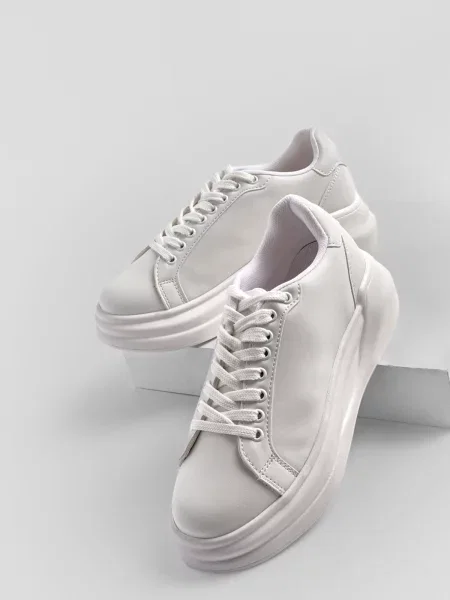 Sneakerși Marjin cu șireturi din dantelă alb