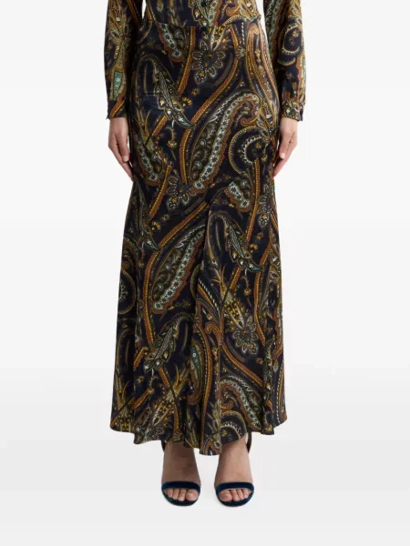 Fusta maxi Etro din satin cu imagine cu model paisley albastru