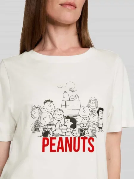 T-shirt o luźnym kroju z czystej bawełny z nadrukiem Peanuts Tom Tailor biała