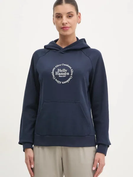 Суичър с качулка Helly Hansen с качулка с апликация тъмносиньо