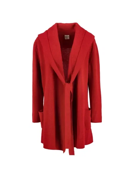Cardigan Mondrian cu glugă cu legături roșu