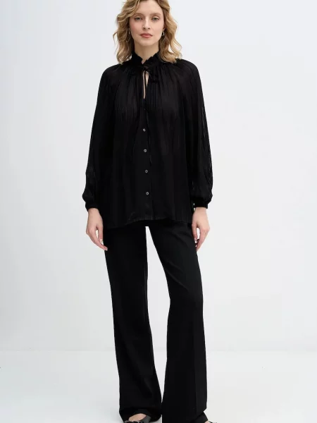 Sisley koszula relaxed z wiązanym dekoltem czarny