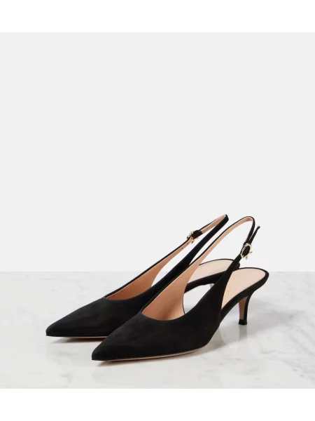 Pantofi cu toc Gianvito Rossi din piele de căprioară slingback negru