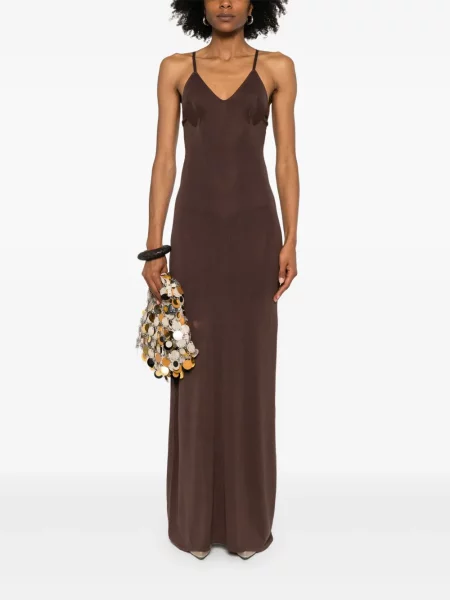 Rochie maxi Aya Muse tricotate de costum maro